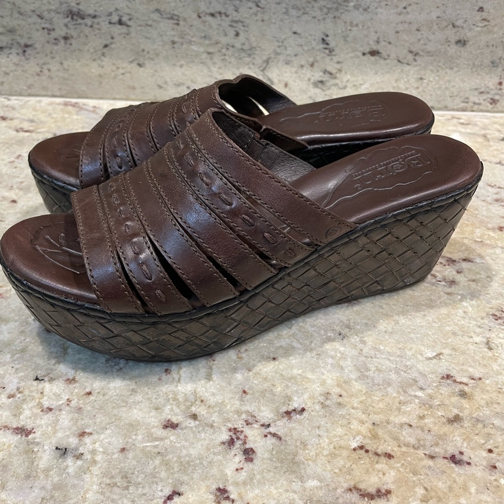 Born Ledisi Expresso Slide Leather Platform Sandal Size 8